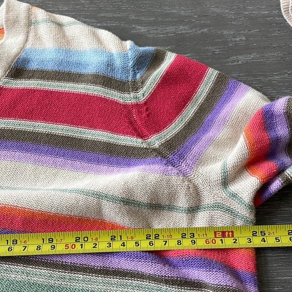 Chaps Rainbow Sweater Striped knit Sweater. with Split  hem lace up V neck - Picture 7 of 10